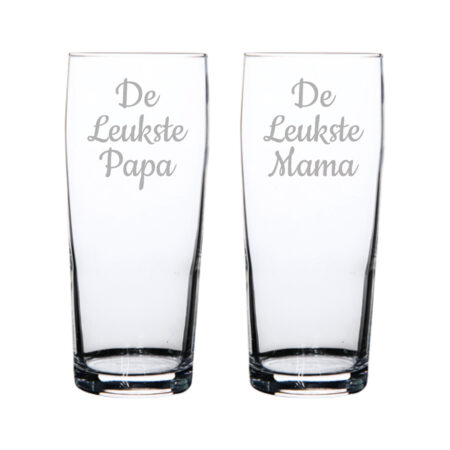 Gegraveerde bierfluitje 19cl De Leukste Mama-De Leukste Papa