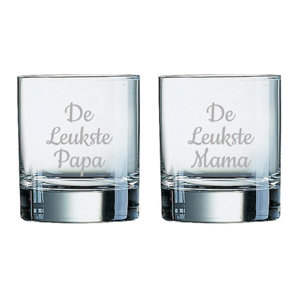 Gegraveerde Whiskeyglas 20cl De Leukste Mama-De Leukste Papa