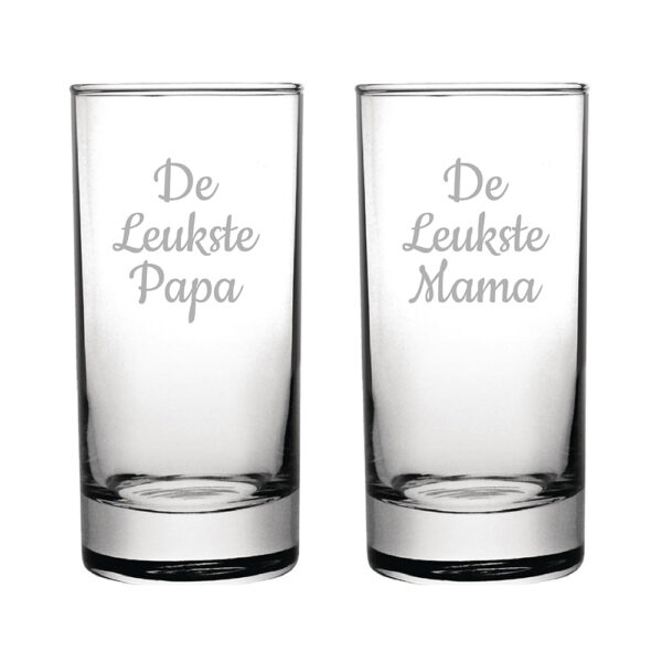 Gegraveerde longdrinkglas 28.5cl De Leukste Mama-De Leukste Papa