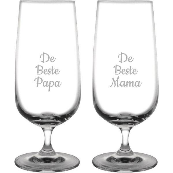 Gegraveerde bierglas op voet 41cl De Beste Mama-De Beste Papa