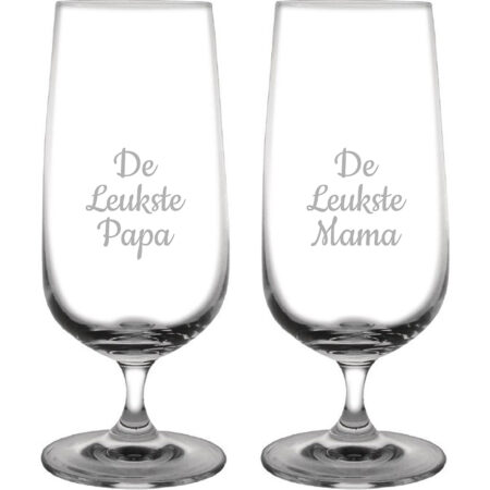 Gegraveerde bierglas op voet 41cl De Leukste Mama-De Leukste Papa