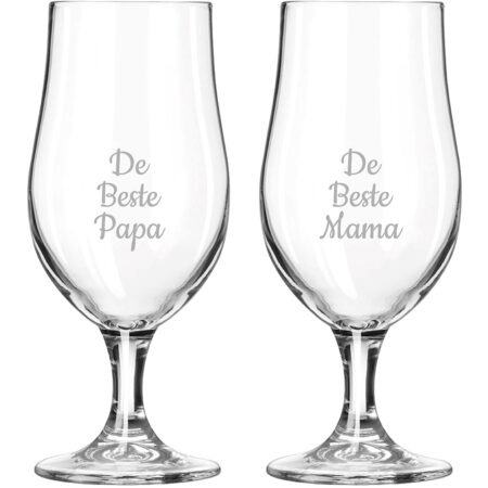 Gegraveerde bierglas op voet 49cl De Beste Mama-De Beste Papa