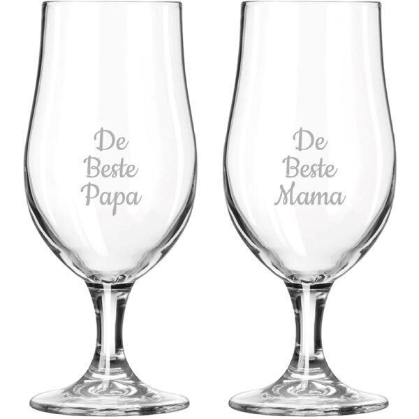 Gegraveerde bierglas op voet 49cl De Beste Mama-De Beste Papa