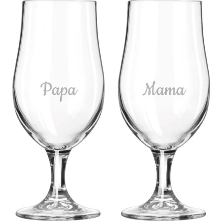 Gegraveerde bierglas op voet 49cl Mama & Papa