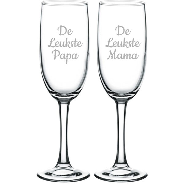 Gegraveerde Champagneglas 16.5cl De Leukste Mama-De Leukste Papa