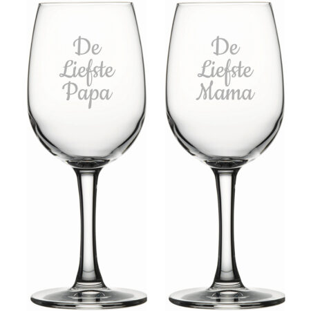 Gegraveerde witte wijnglas 26cl De Liefste Mama-De Liefste Papa