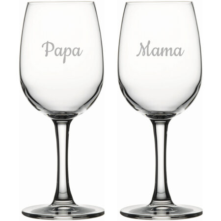 Gegraveerde witte wijnglas 26cl Mama & Papa