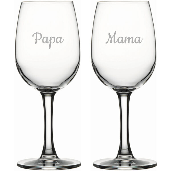 Gegraveerde witte wijnglas 26cl Mama & Papa