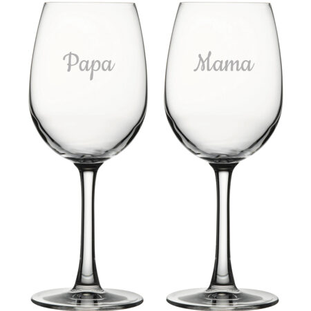 Gegraveerde witte wijnglas 36cl Mama & Papa