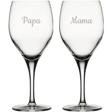 Gegraveerde witte wijnglas 34cl Mama & Papa