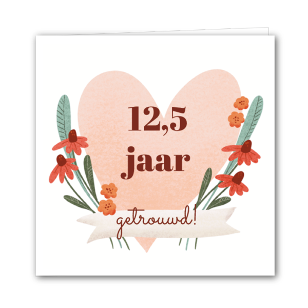 Uitnodiging vorm hartje bloemen 12,5 jaar greets and gifts