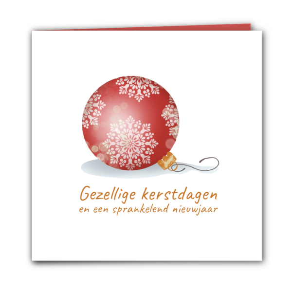 Rode kerstbal met sneeuwster vierkant gevouwen greetsandgifts